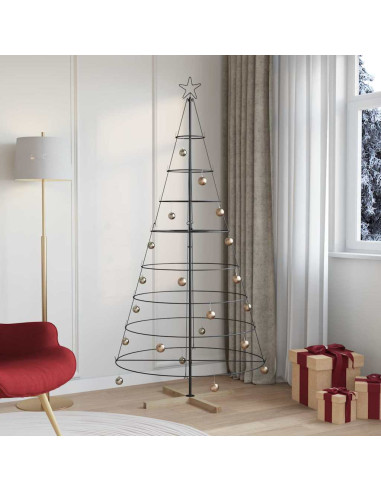 Albero a Cono di Natale con supporto Nero 210 cm Acciaio