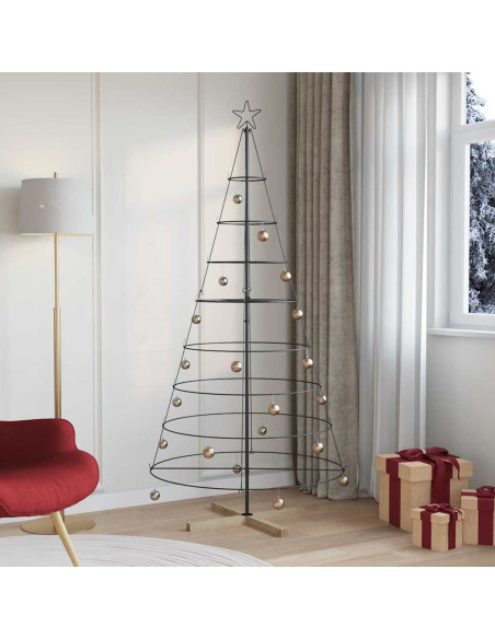 Albero a Cono di Natale con supporto Nero 210 cm Acciaio