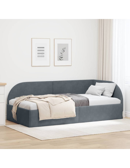 Cornice del letto ad angolo Grigio scuro 100 x 200 cm Velluto