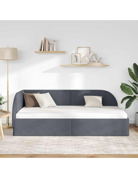 Cornice del letto ad angolo Grigio scuro 100 x 200 cm Velluto
