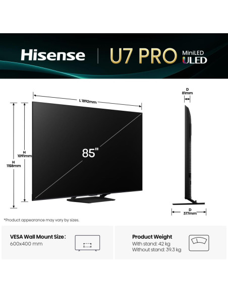 Hisense U7Q PRO Smart TV ULED MiniLED 85" 4K 85U7Q PRO