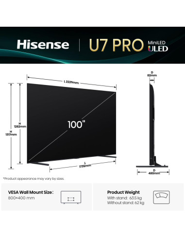 Hisense 100U7Q PRO 2,54 m (100") 4K Ultra HD Smart TV Wi-Fi Nero