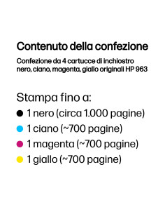 HP Confezione da 4 cartucce di inchiostro nero, ciano, magenta, giallo originali 963