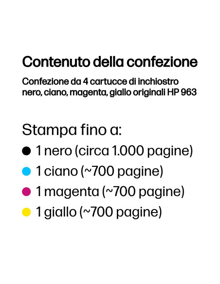 HP Confezione da 4 cartucce di inchiostro nero, ciano, magenta, giallo originali 963