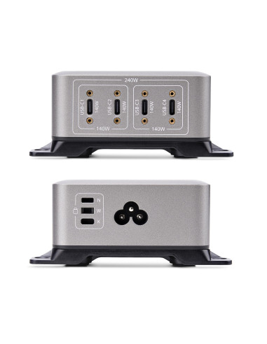 StarTech.com Caricatore USB-C a 4 porte multidispositivo, 240 W totali, porta singola 140 W EPR, PD 3.1, porte con blocco a vite