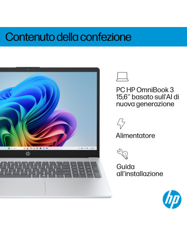 HP OmniBook 3 NGAI OmniBook 3 Next Gen AI 15-fn0010nl Copilot+ PC AMD Ryzen AI 7 350 Computer portatile 39,6 cm (15.6") Full HD 