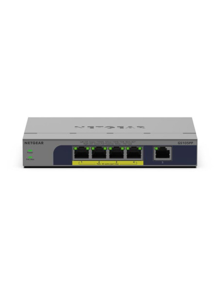 NETGEAR GS105PP Non gestito Gigabit Ethernet (10/100/1000) Supporto Power over Ethernet (PoE) Montaggio da desktop/parete Grigio NETGEAR GS105PP Non gestito Gigabit Ethernet (10/100/1000) Supporto Power over Ethernet (PoE) Montaggio da desktop/parete Grigio