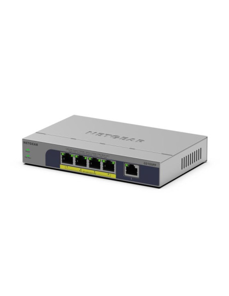NETGEAR GS105PP Non gestito Gigabit Ethernet (10/100/1000) Supporto Power over Ethernet (PoE) Montaggio da desktop/parete Grigio NETGEAR GS105PP Non gestito Gigabit Ethernet (10/100/1000) Supporto Power over Ethernet (PoE) Montaggio da desktop/parete Grigio