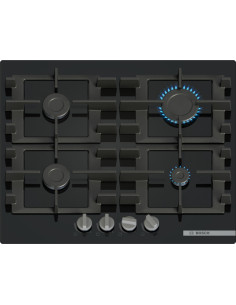 Bosch Serie 4 PNP6B6K40 , Piano cottura a gas, 60 cm, Vetro temperato, Nero