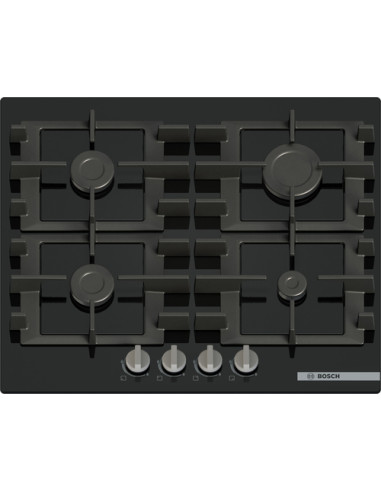 Bosch Serie 4 PNP6B6K40 , Piano cottura a gas, 60 cm, Vetro temperato, Nero