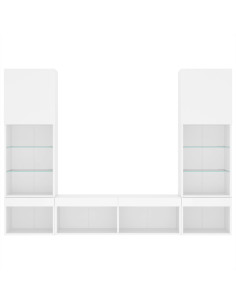 Mobili TV a Muro con LED 5pz Bianchi in Legno Multistrato