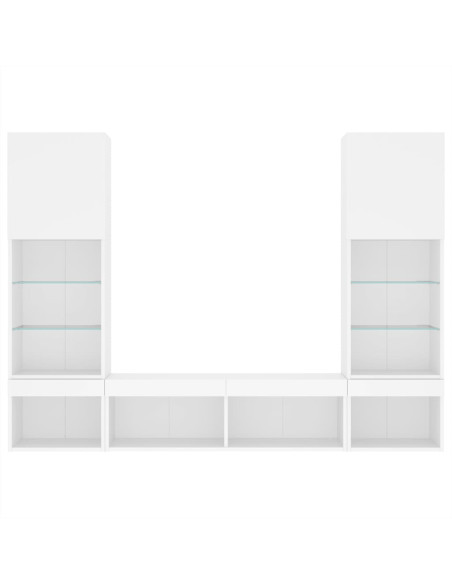 Mobili TV a Muro con LED 5pz Bianchi in Legno Multistrato