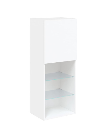 Mobili TV a Muro con LED 5pz Bianchi in Legno Multistrato