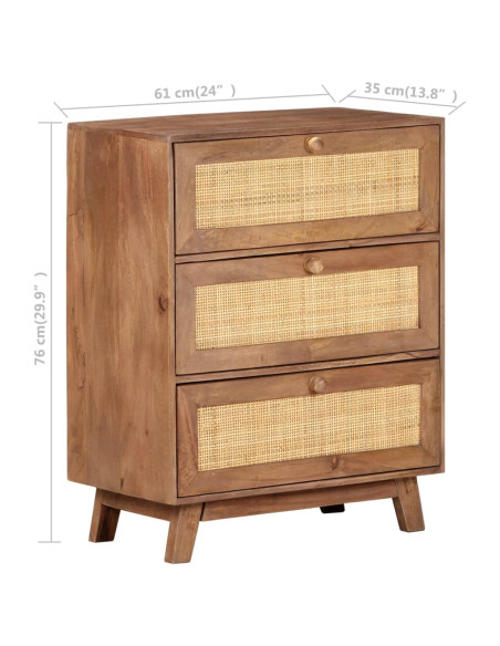 Credenza 61x35x76 cm in Legno Massello di Mango