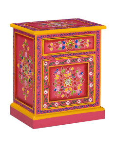 Comodino in Legno Massello di Mango Rosa Dipinto a Mano