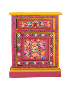 Comodino in Legno Massello di Mango Rosa Dipinto a Mano 2