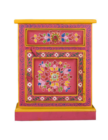 Comodino in Legno Massello di Mango Rosa Dipinto a Mano