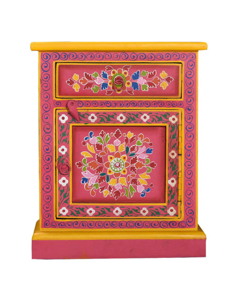 Comodino in Legno Massello di Mango Rosa Dipinto a Mano