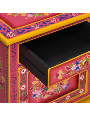 Comodino in Legno Massello di Mango Rosa Dipinto a Mano