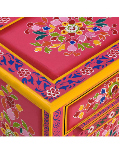 Comodino in Legno Massello di Mango Rosa Dipinto a Mano