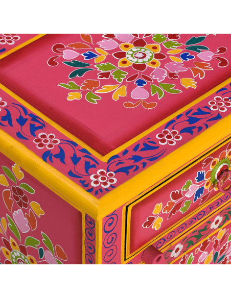 Comodino in Legno Massello di Mango Rosa Dipinto a Mano