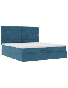 Pouf Letto con Materassi e LED Blu Scuro 200x200cm Velluto