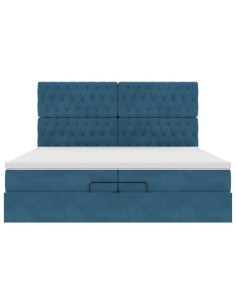 Pouf Letto con Materassi e LED Blu Scuro 200x200cm Velluto 2