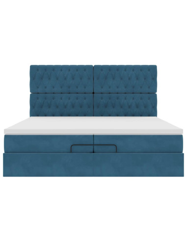 Pouf Letto con Materassi e LED Blu Scuro 200x200cm Velluto