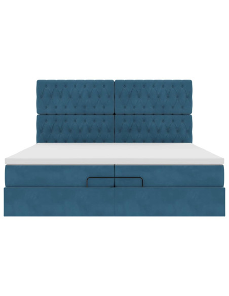 Pouf Letto con Materassi e LED Blu Scuro 200x200cm Velluto