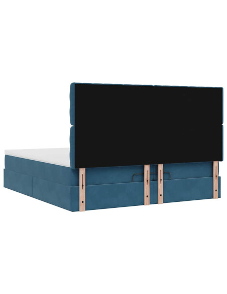 Pouf Letto con Materassi e LED Blu Scuro 200x200cm Velluto