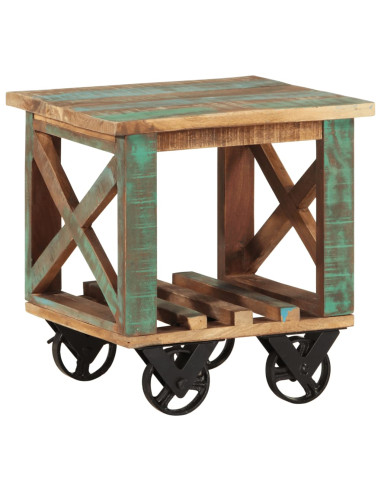 Tavolino con Ruote 40x40x42 cm in Legno Massello di Recupero