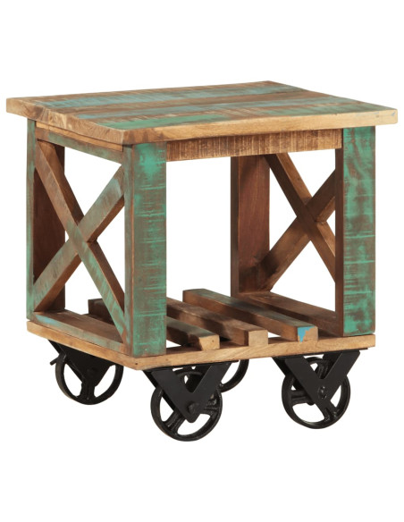 Tavolino con Ruote 40x40x42 cm in Legno Massello di Recupero Tavolino con Ruote 40x40x42 cm in Legno Massello di Recupero