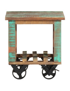 Tavolino con Ruote 40x40x42 cm in Legno Massello di Recupero 2