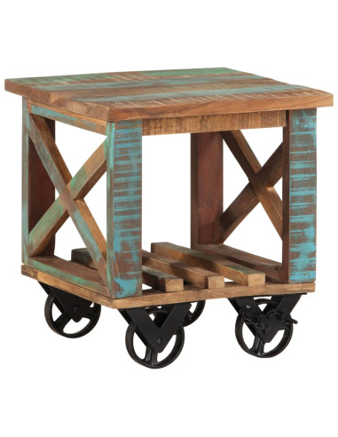 Tavolino con Ruote 40x40x42 cm in Legno Massello di Recupero