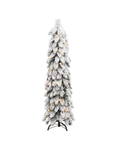 Albero di Natale Artificiale con 60 LED e Neve Floccata 120 cm