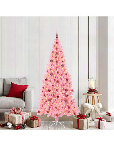Albero di Natale con 300 LED con supporto Rosa 210 cm PVC