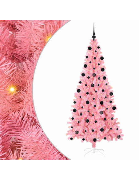 Albero di Natale con 300 LED con supporto Rosa 210 cm PVC Albero di Natale con 300 LED con supporto Rosa 210 cm PVC