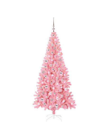 Albero di Natale con 300 LED con supporto Rosa 210 cm PVC Albero di Natale con 300 LED con supporto Rosa 210 cm PVC