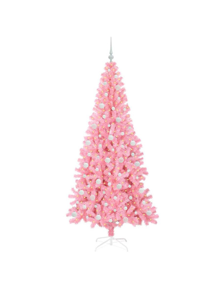 Albero di Natale con 300 LED con supporto Rosa 210 cm PVC Albero di Natale con 300 LED con supporto Rosa 210 cm PVC