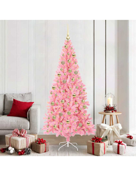 Albero di Natale con 300 LED con supporto Rosa 210 cm PVC Albero di Natale con 300 LED con supporto Rosa 210 cm PVC