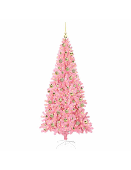 Albero di Natale con 300 LED con supporto Rosa 210 cm PVC Albero di Natale con 300 LED con supporto Rosa 210 cm PVC
