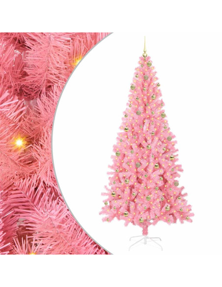 Albero di Natale con 300 LED con supporto Rosa 240 cm PVC Albero di Natale con 300 LED con supporto Rosa 240 cm PVC