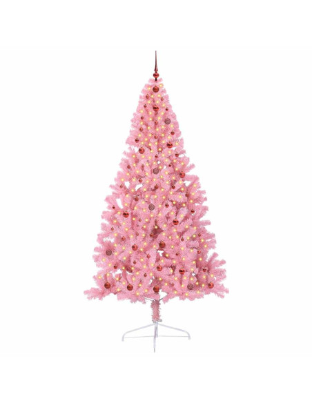 Albero di Natale artificiale con luci integrate Rosa 240 cm PVC Albero di Natale artificiale con luci integrate Rosa 240 cm PVC