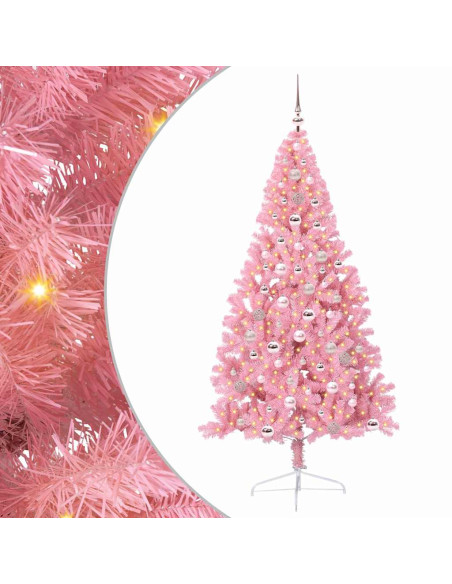 Albero di Natale artificiale con luci integrate Rosa 240 cm PVC Albero di Natale artificiale con luci integrate Rosa 240 cm PVC