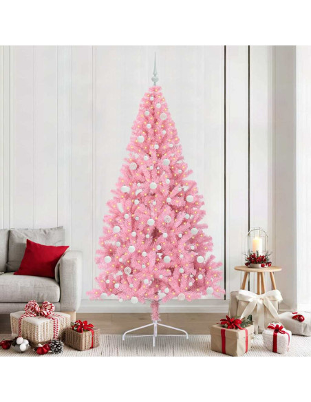 Albero di Natale artificiale con luci integrate Rosa 240 cm PVC Albero di Natale artificiale con luci integrate Rosa 240 cm PVC