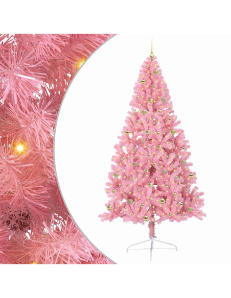 Albero di Natale artificiale con luci integrate Rosa 240 cm PVC Albero di Natale artificiale con luci integrate Rosa 240 cm PVC