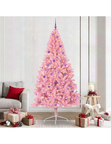 Albero di Natale artificiale con luci integrate Rosa 240 cm PVC Albero di Natale artificiale con luci integrate Rosa 240 cm PVC