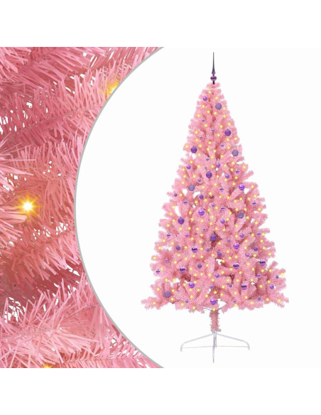 Albero di Natale artificiale con luci integrate Rosa 240 cm PVC Albero di Natale artificiale con luci integrate Rosa 240 cm PVC