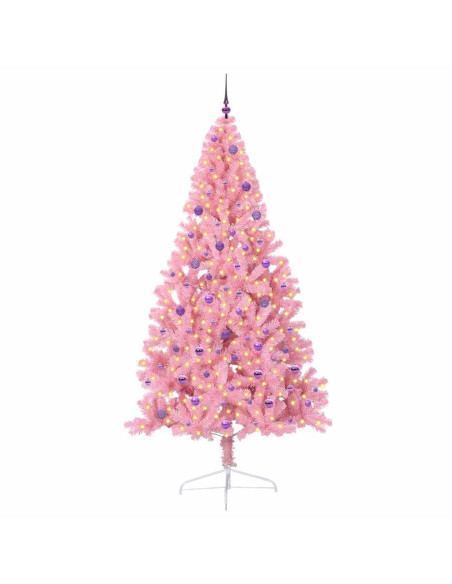 Albero di Natale artificiale con luci integrate Rosa 240 cm PVC Albero di Natale artificiale con luci integrate Rosa 240 cm PVC