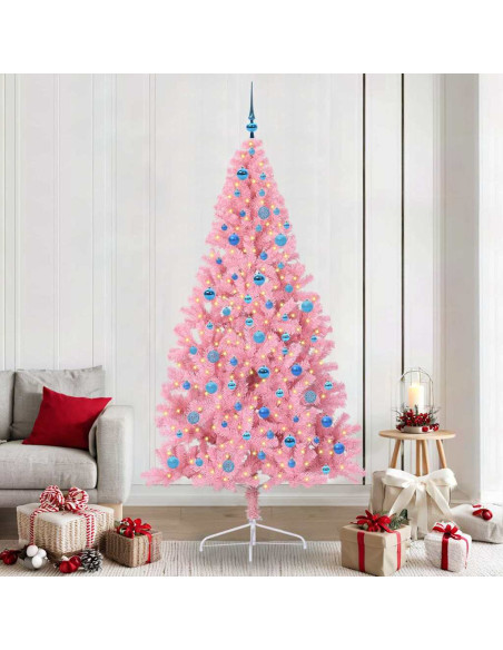 Albero di Natale artificiale con luci integrate Rosa 240 cm PVC Albero di Natale artificiale con luci integrate Rosa 240 cm PVC